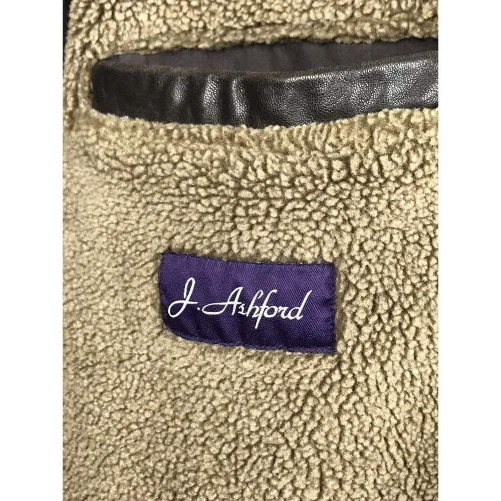 J Ashford‎ Mens Brown Leather Faux Sherpa Full Zip Jacket XXL